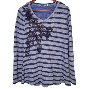 Soft Surroundings Syrah Two tone Blue stripe Embroidered Bronze Metallic large